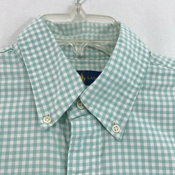 Ralph Lauren Shirt Mens Medium Flesh Pony Mint Green Gingham Plaid Oxford - Picture 3 of 14